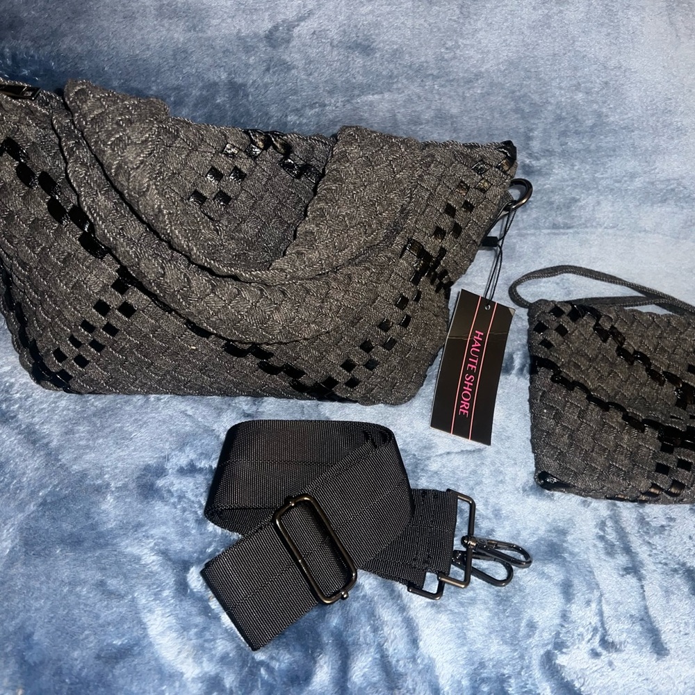HAUTE SHORE Gray Woven Handbag